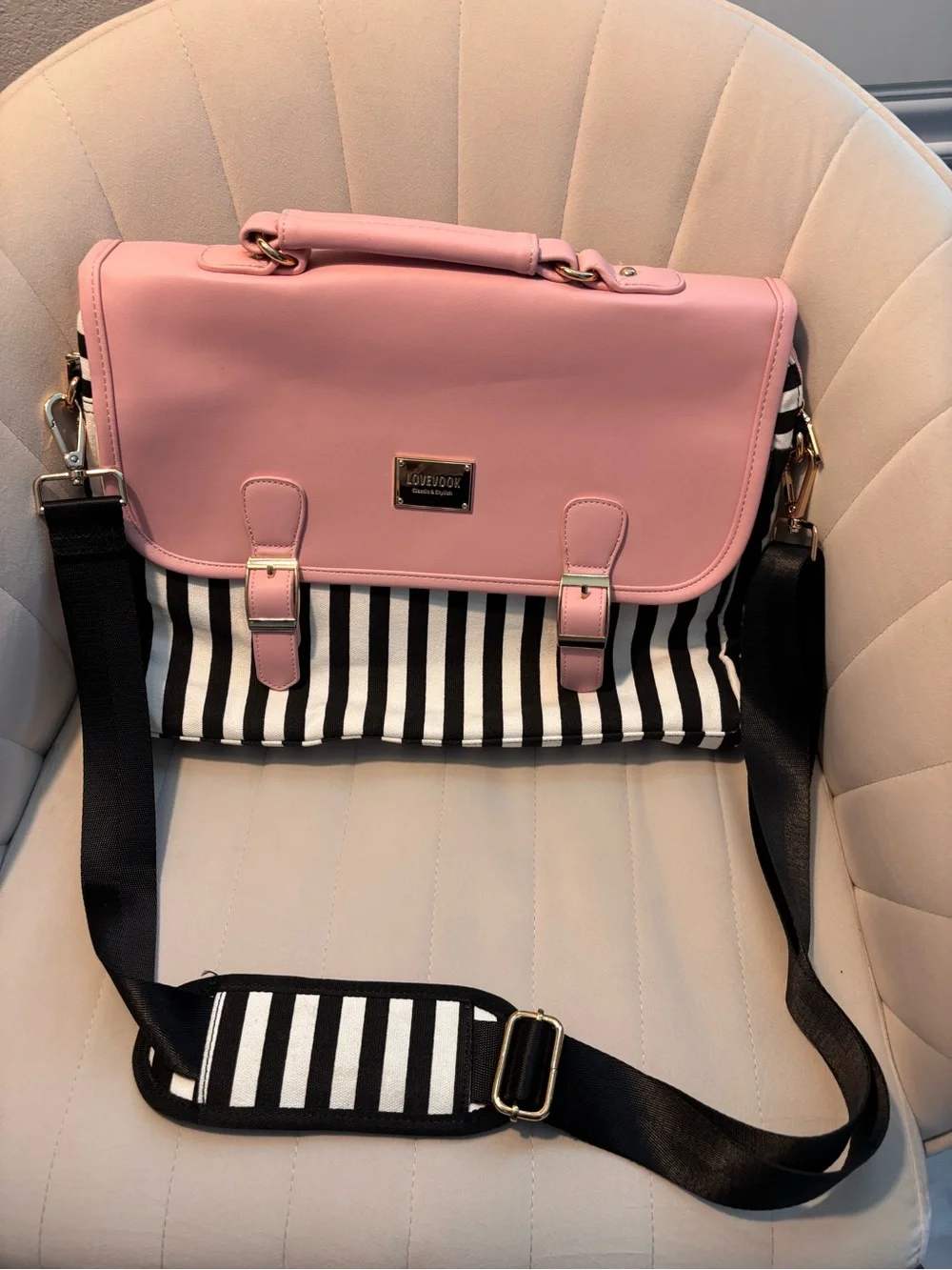 Pink & Black Striped Laptop Satchel